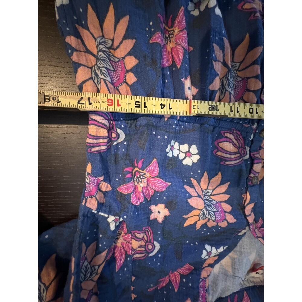 Marine Layer Willow Dress Womens XL Blue Floral 3/4 Sleeve Tiered Midi Cotton - Picture 7 of 7